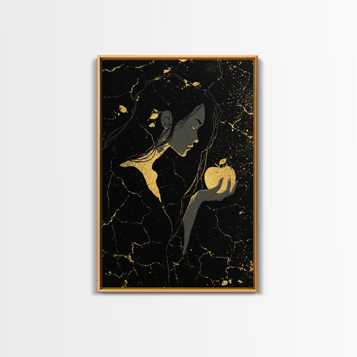 Norse Goddess Idunn Golden Apples Canvas Gold Art Canvas Art Nordic Wall Decor Viking Office or Man Cave framed in real wood