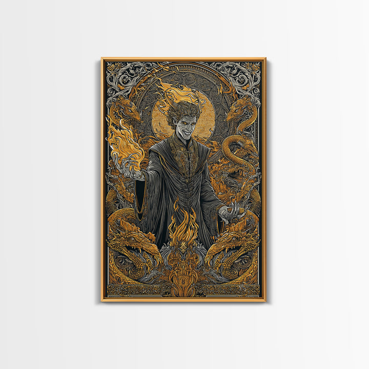Loki Mythology Canvas Gold Art Canvas Art | Norse Trickster God Viking Decor | Office Wall Art framed with wood