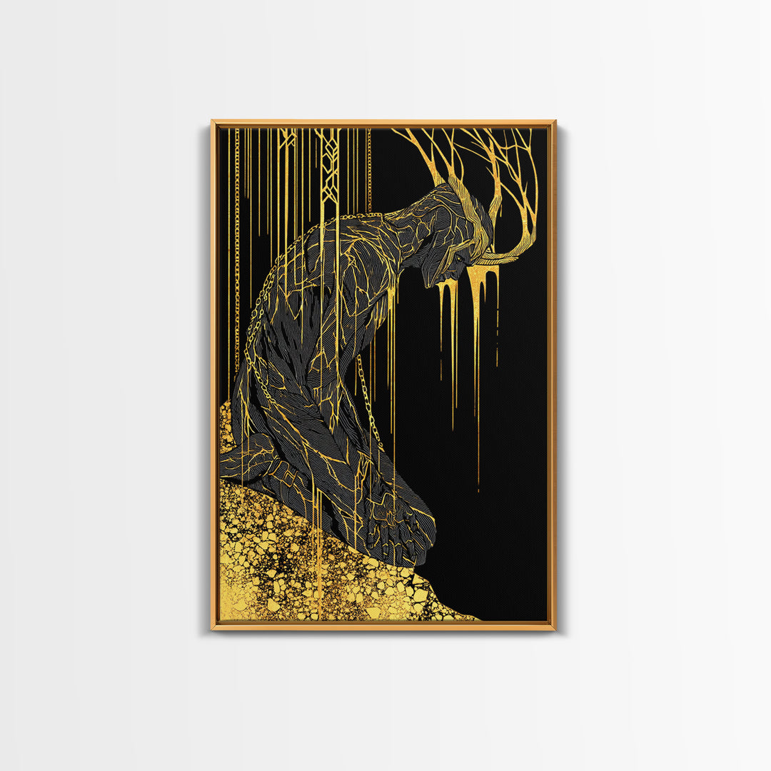Jrmungandr World Serpent Norse Canvas Gold Art Canvas Art | Viking Mythology Wall Decor | Office Art with wood frame