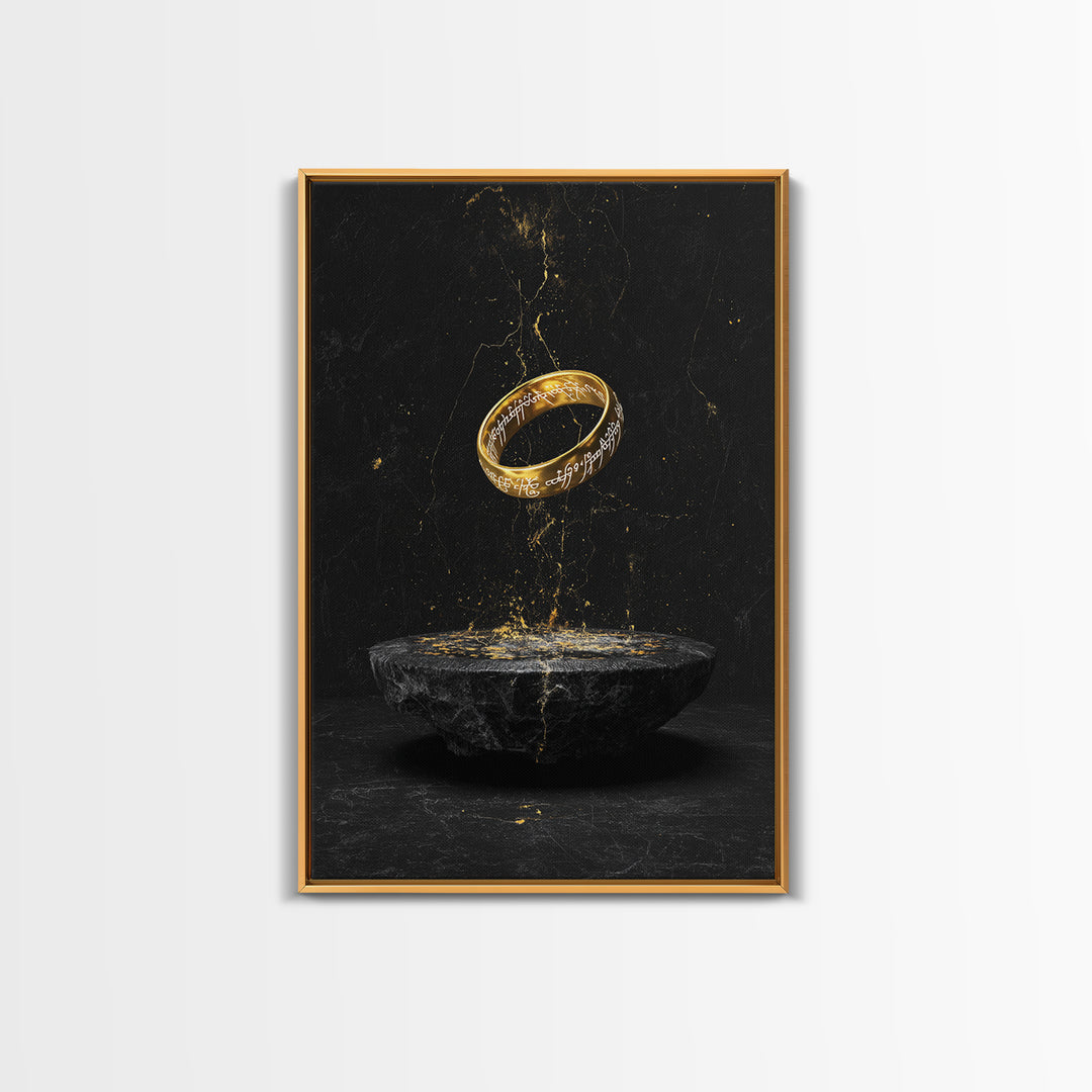 Nordic Mythology Rune Ring Canvas Gold Art Canvas Art – Viking Inspired Office Wall Decor, Man Cave Gift framed with real wood frame