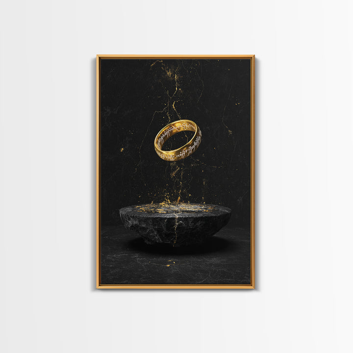 Nordic Mythology Rune Ring Canvas Gold Art Canvas Art – Viking Inspired Office Wall Decor, Man Cave Gift framed with real wood frame