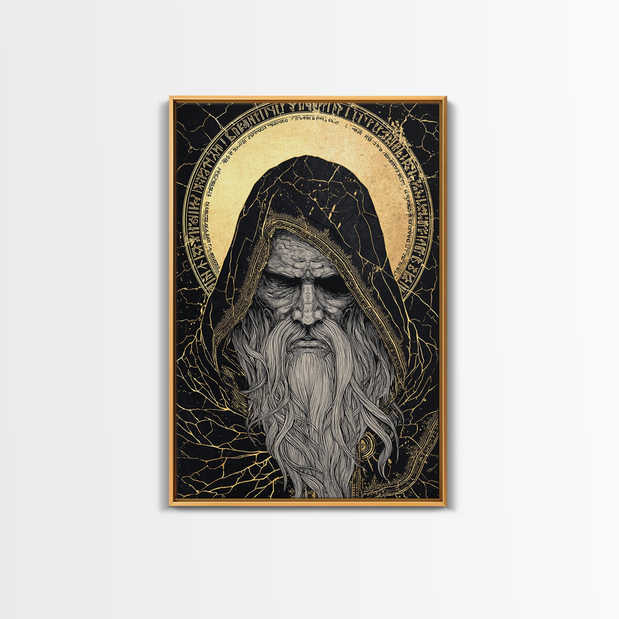 Norse God Odin Canvas Gold Art, Viking Mythology Canvas Art in