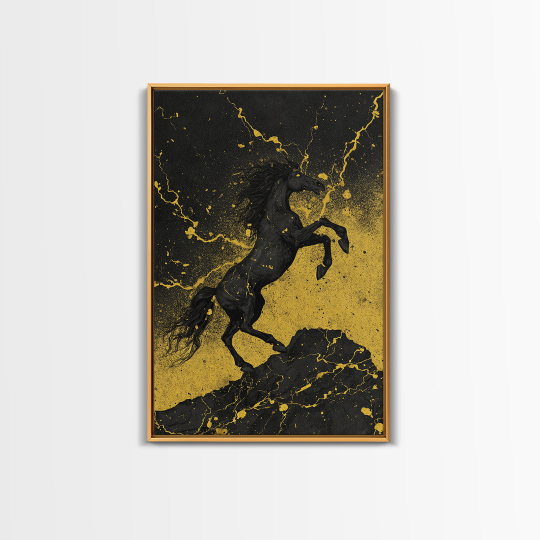 Viking Sleipnir Horse Norse Mythology Design, Canvas Gold Art and Canvas Art, Nordic Horse Symbolism Wall Decor in real wood frame