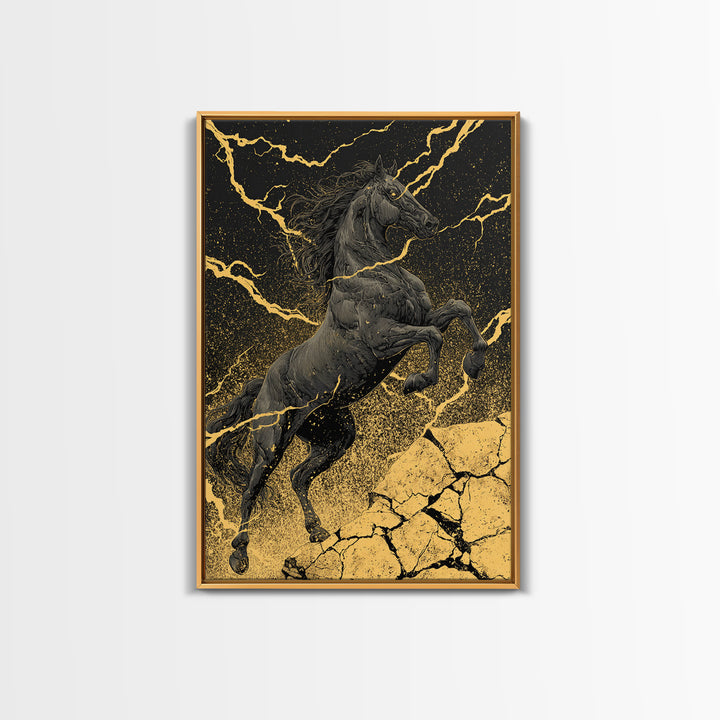 Nordic Sleipnir Horse of Odin Canvas Art Canvas Gold Art Wall Decor Dad Gift Mythology Office Art with handcrafted wood frame
