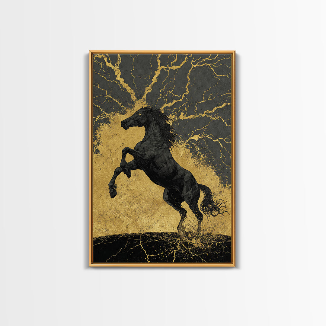 Canvas Gold Art Sleipnir Norse Horse Wall Print Canvas Art Nordic Decor Viking Office Art Man Cave framed in solid real wood