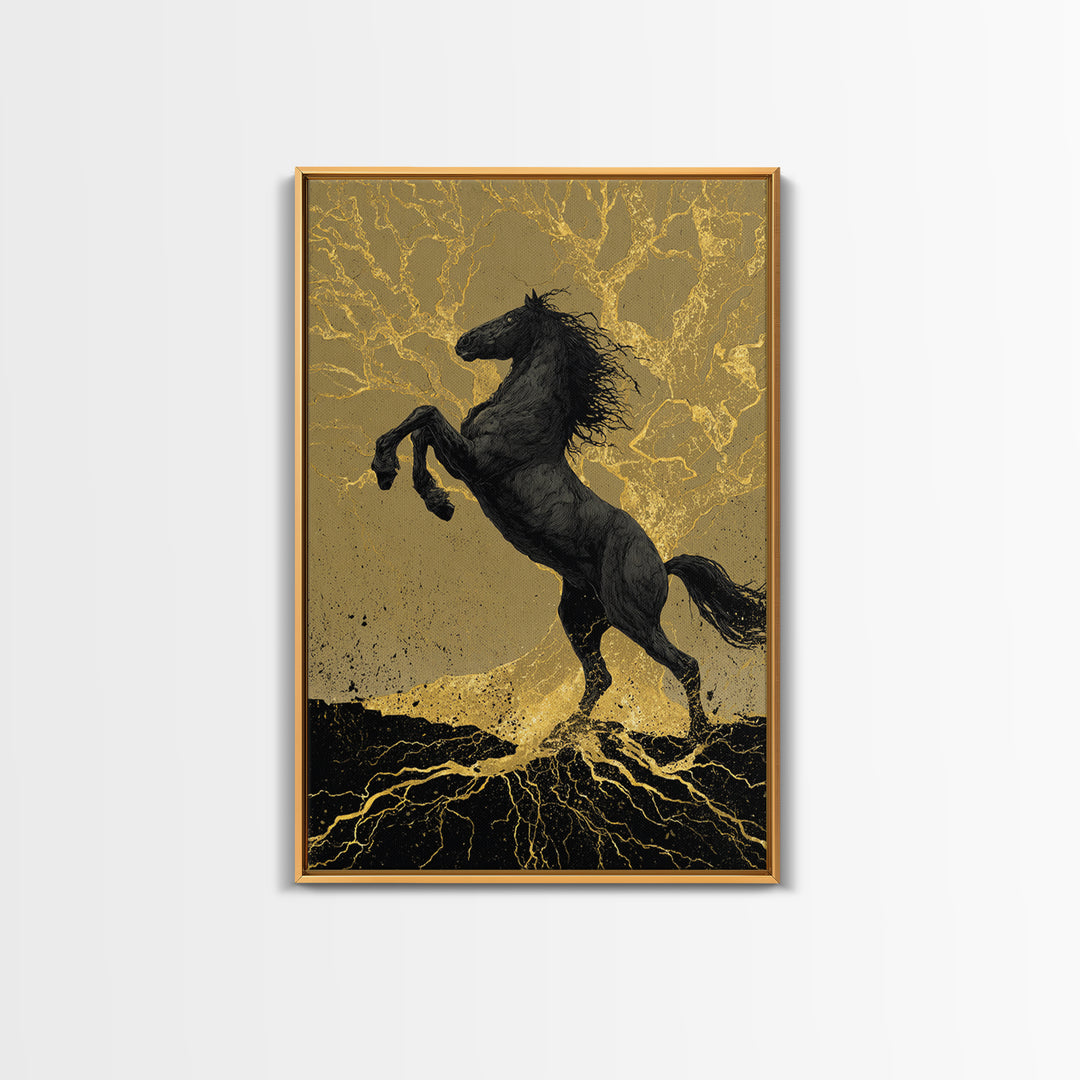 Odin’s Horse Sleipnir Canvas Art Canvas Gold Art Norse Mythology Wall Decor Man Cave Office Art with real wood handcrafted frame