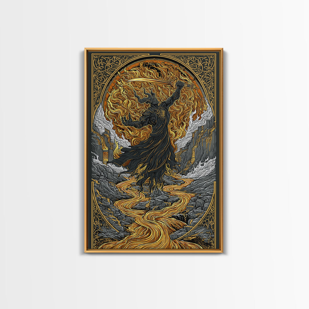 Norse Horse Sleipnir Canvas Art Canvas Gold Art Wall Print Nordic Mythology Office Art Dad Gift Man Cave framed in real wood