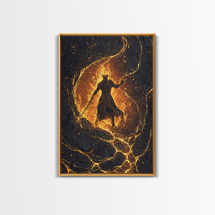 Canvas Art Sleipnir Norse Horse Canvas Gold Art Viking Mythology Wall Decor Office Art Man Cave framed in handcrafted wood frame