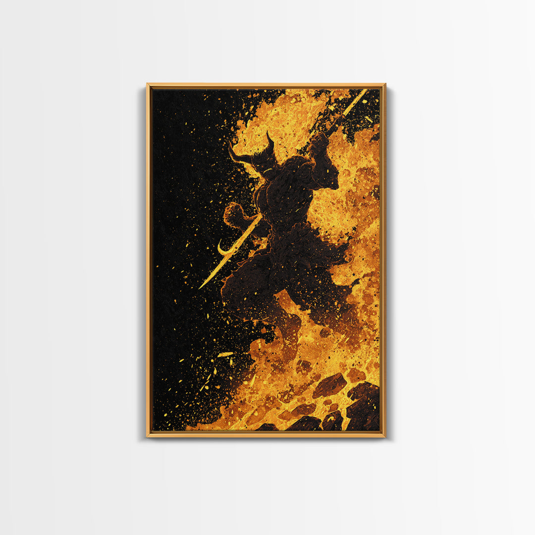 Sleipnir Nordic Horse of Odin Canvas Gold Art Norse Wall Canvas Art Viking Office Decor Man Cave framed with natural real wood