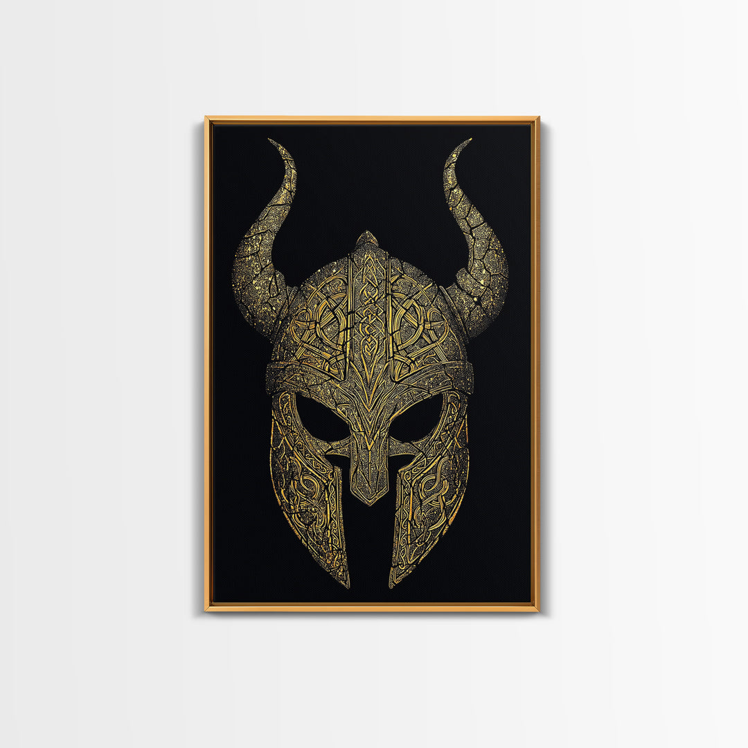 Norse Rune Monolith Canvas Gold Art, Nordic Mythology Canvas Art Statement Piece for Office Decor, framed in real wood design