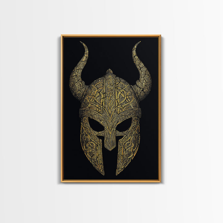 Norse Rune Monolith Canvas Gold Art, Nordic Mythology Canvas Art Statement Piece for Office Decor, framed in real wood design