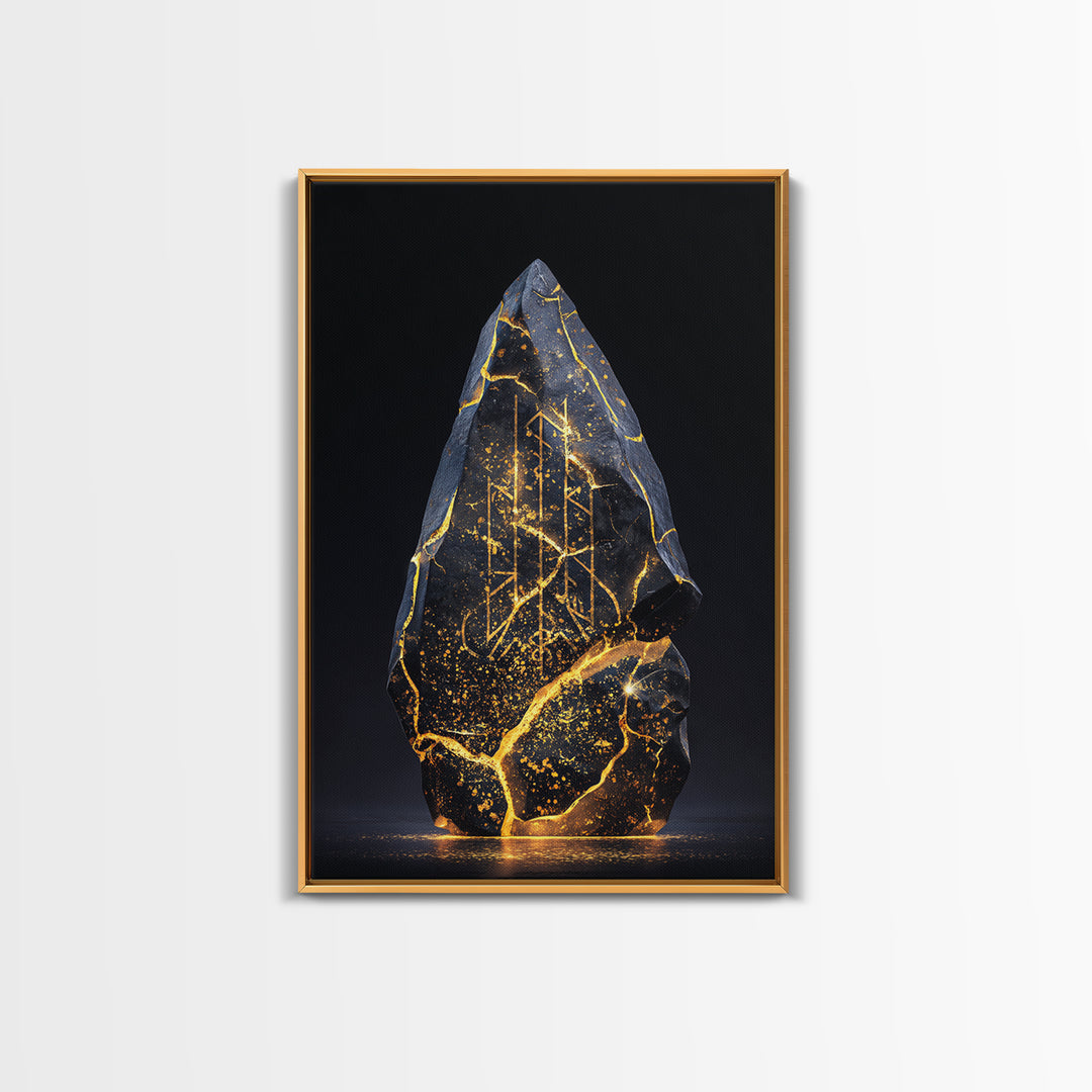 Longship Under the Stars Canvas Gold Art, Viking Canvas Art Wall Decor, Norse Mythology Inspired framed with real wood detail