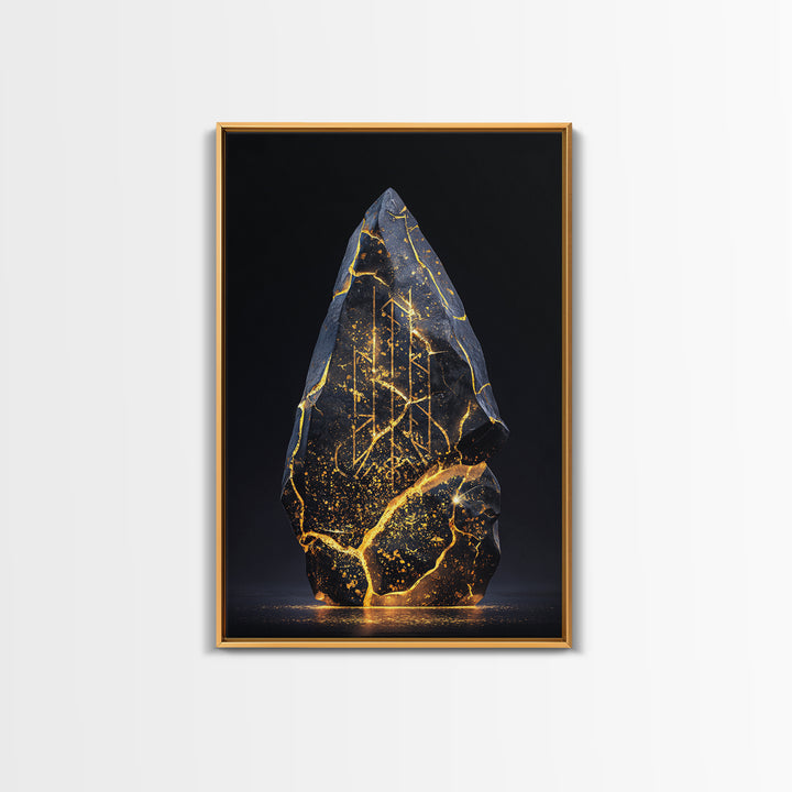 Longship Under the Stars Canvas Gold Art, Viking Canvas Art Wall Decor, Norse Mythology Inspired framed with real wood detail