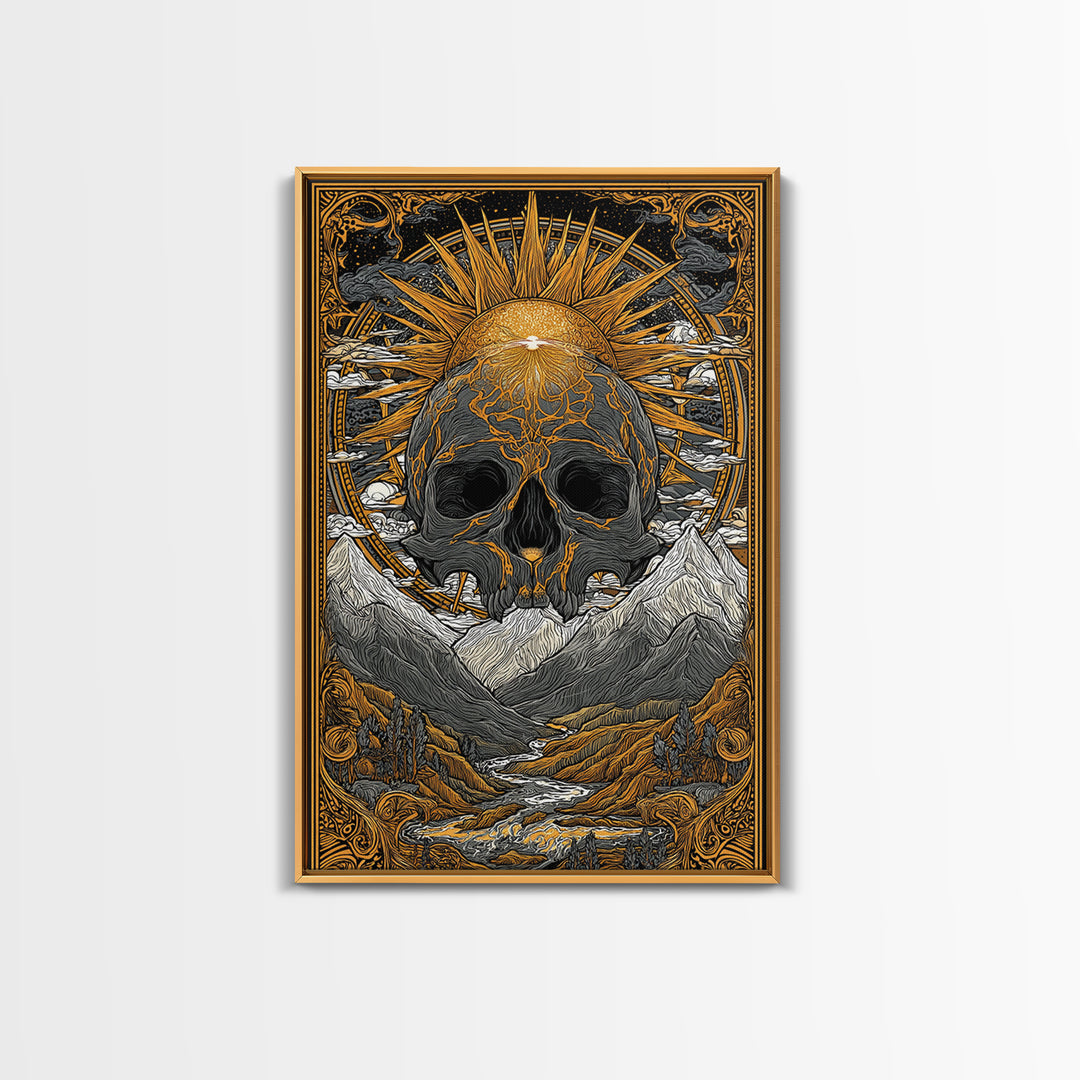 Viking Mythology Ymir Canvas Gold Art Canvas Art | Norse Creation Giant Wall Decor with Real Wood Frame | Unique Dad Gift or Office Art