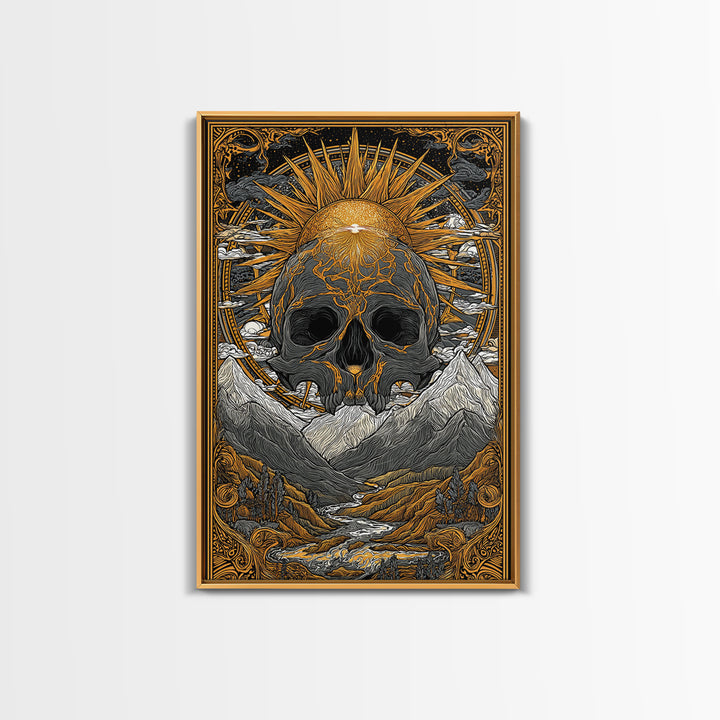 Viking Mythology Ymir Canvas Gold Art Canvas Art | Norse Creation Giant Wall Decor with Real Wood Frame | Unique Dad Gift or Office Art