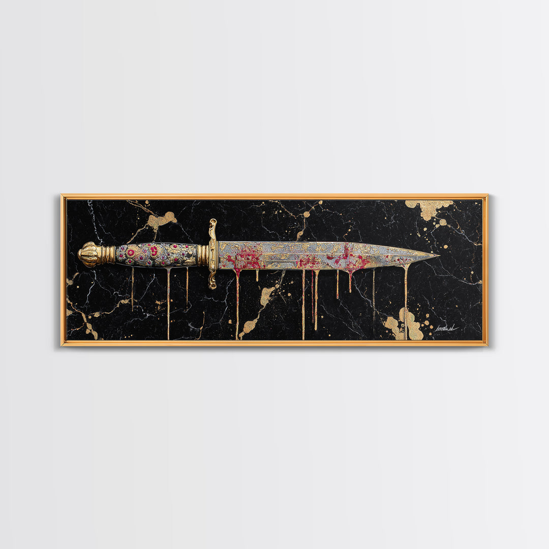 Decorative Dagger Canvas Gold Art Nordic Mythology Canvas Art Norse Weapon Decor framed in real wood, Viking Office Wall Art
