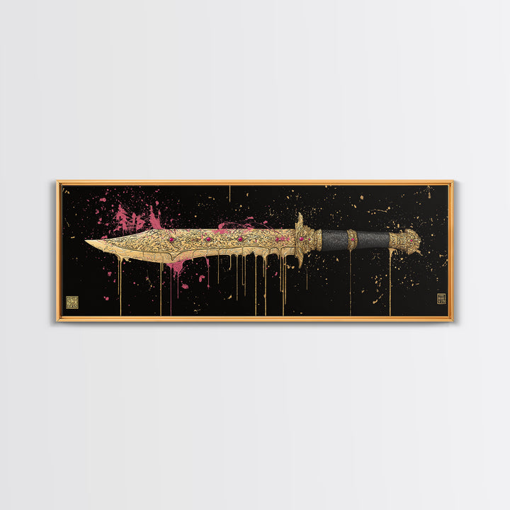 Runed Blade Canvas Gold Art Norse Mythology Canvas Art Nordic Weapon Decor with natural wood frame, Man Cave or Dad Gift
