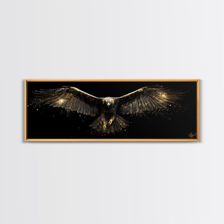 Golden Eagle Canvas Gold Art Norse Mythology Canvas Art Odin’s Bird Decor with real wood frame, Nordic Viking Man Cave Gift