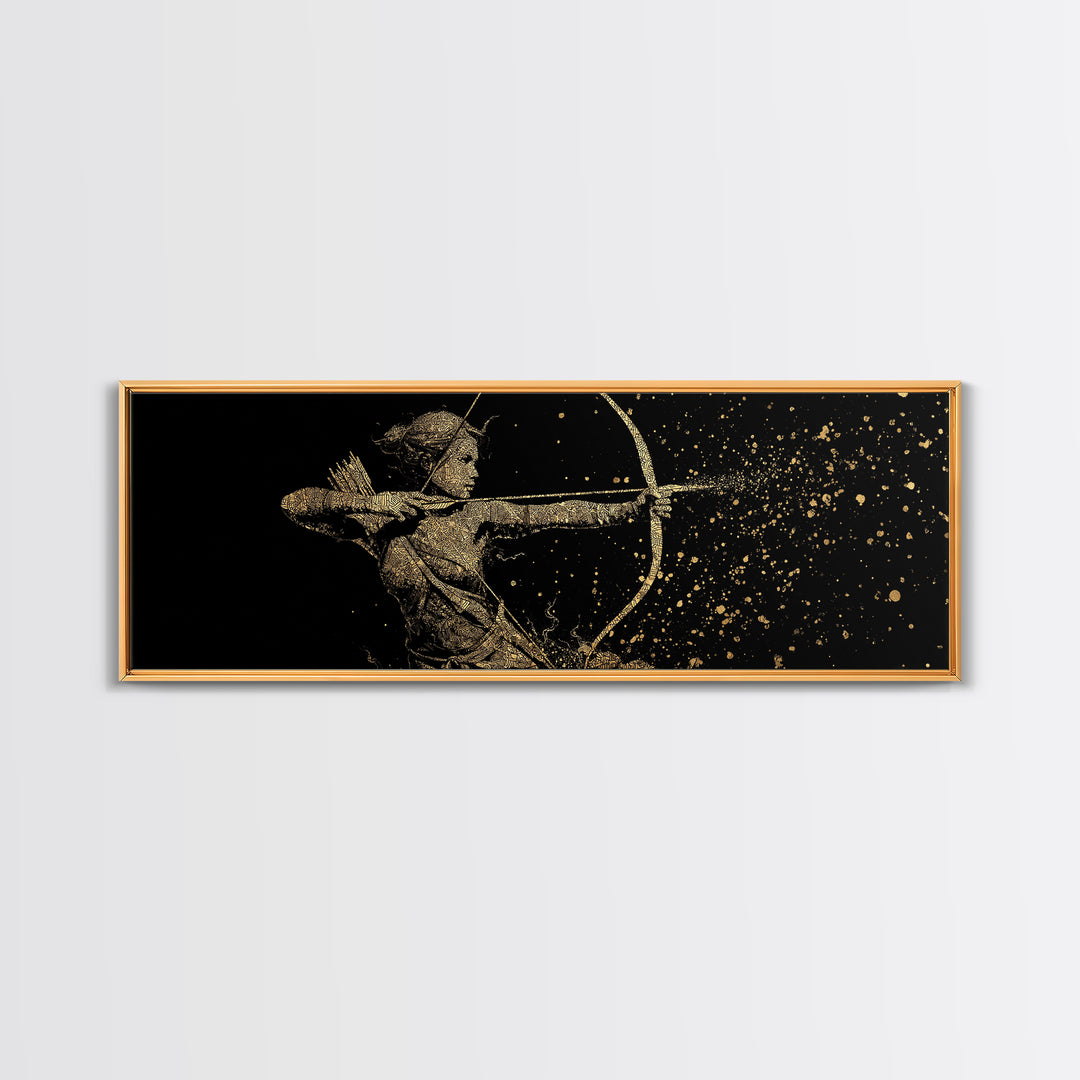 Archer Goddess Canvas Gold Art Norse Mythology Female Warrior Canvas Art with real wood frame, Office Art or Dad Gift