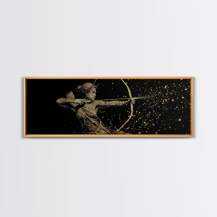 Archer Goddess Canvas Gold Art Norse Mythology Female Warrior Canvas Art with real wood frame, Office Art or Dad Gift