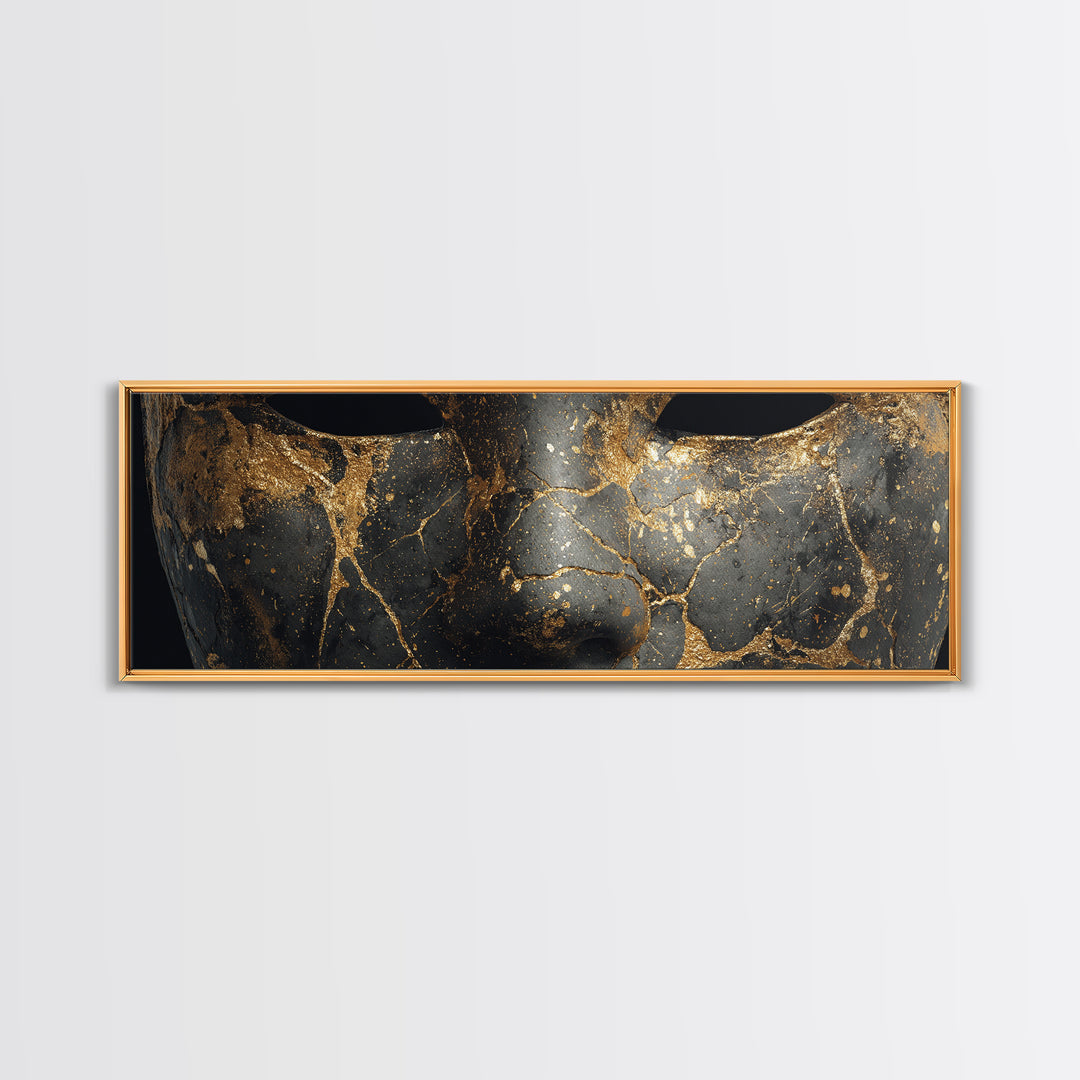 Kintsugi Mask Canvas Gold Art, Norse Mythology Canvas Art Wall Decor, Unique Nordic Office Accent framed in real wood