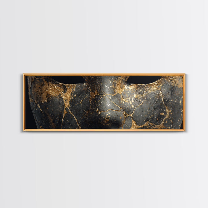 Kintsugi Mask Canvas Gold Art, Norse Mythology Canvas Art Wall Decor, Unique Nordic Office Accent framed in real wood