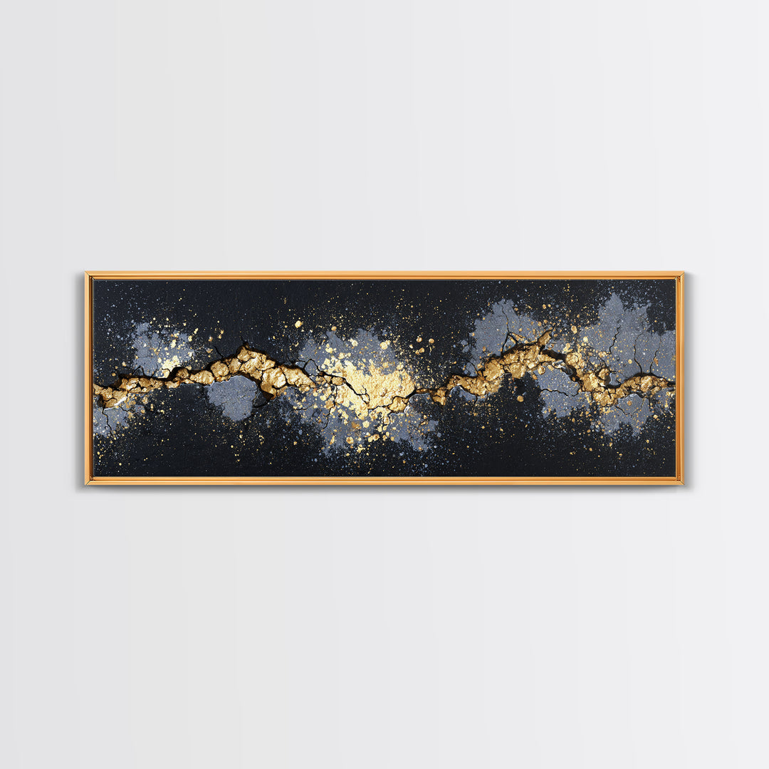 Cracked Stone Nordic Wall Canvas Gold Art Canvas Art, Viking Mythology Office Art Man Cave Decor, with real wood frame
