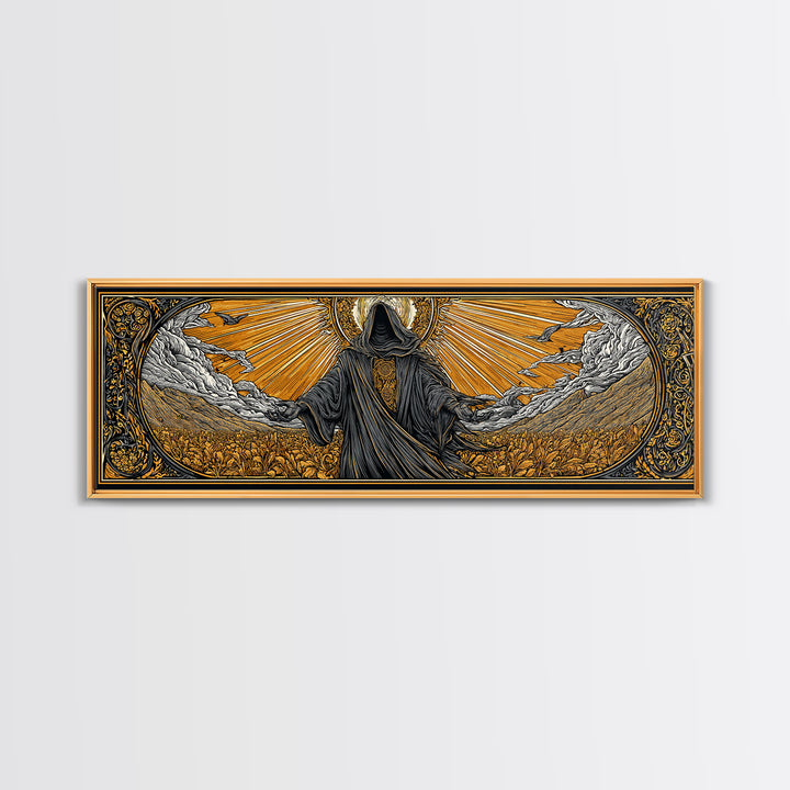 Norse God Baldur Canvas Gold Art Canvas Art, Nordic Mythology Office Decor Man Cave Wall Art, with real wood frame