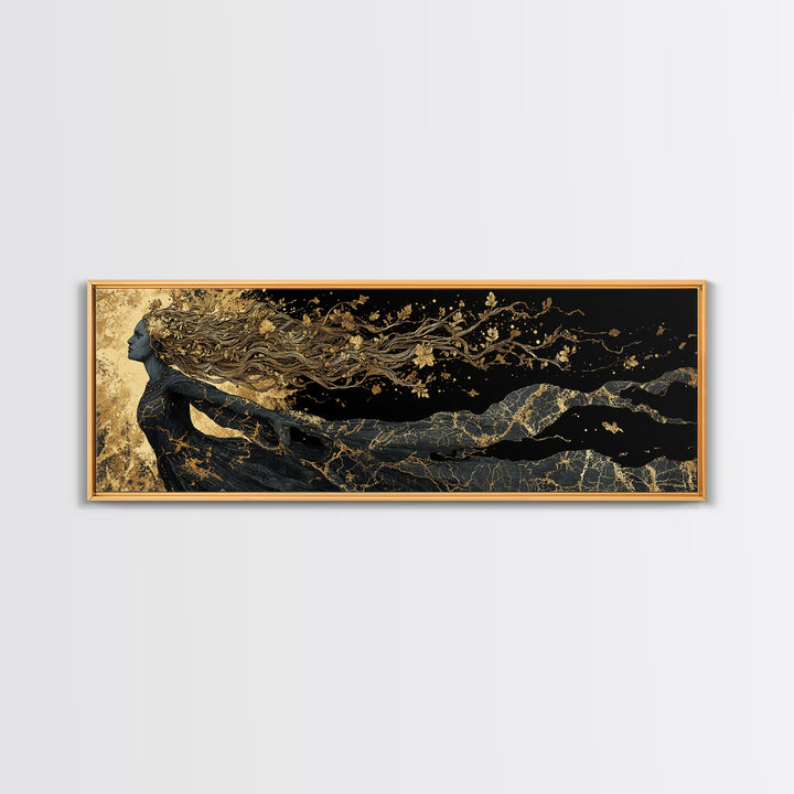 Norse Goddess Freyja Canvas Gold Art Canvas Art, Viking Mythology Office Art Man Cave Decor, in handcrafted wood frame