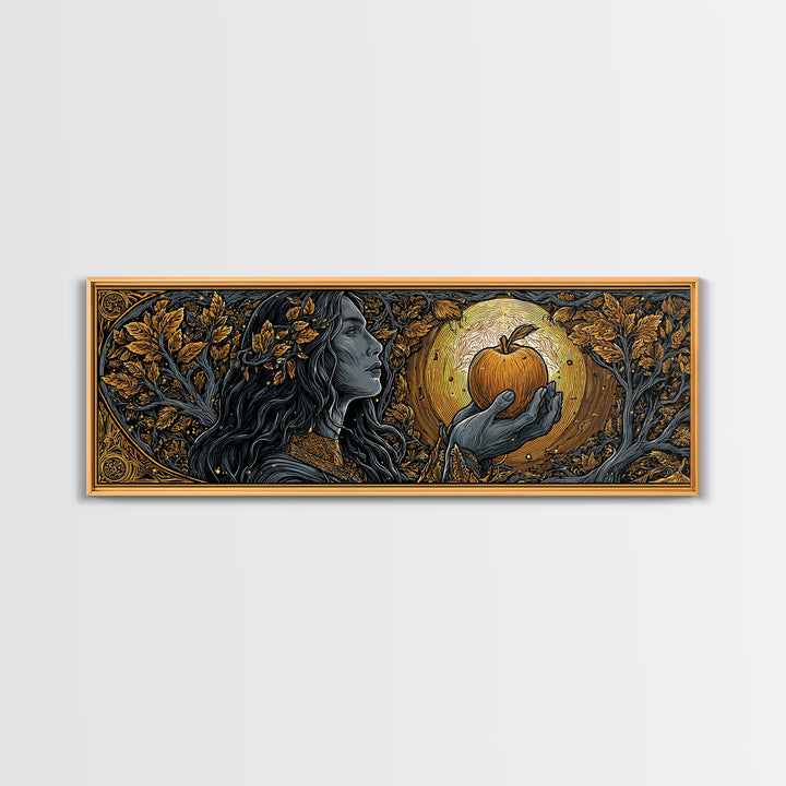Idunn with Golden Apple Canvas Gold Art, Norse Mythology Goddess Canvas Art, Nordic Office Wall Decor, Real Wood Frame