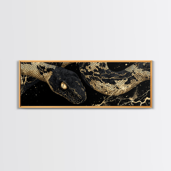 Viking Serpent Jormungandr Canvas Art, Canvas Gold Art from Nordic Mythology, Dad Gift or Office Decor, Framed in Real Wood