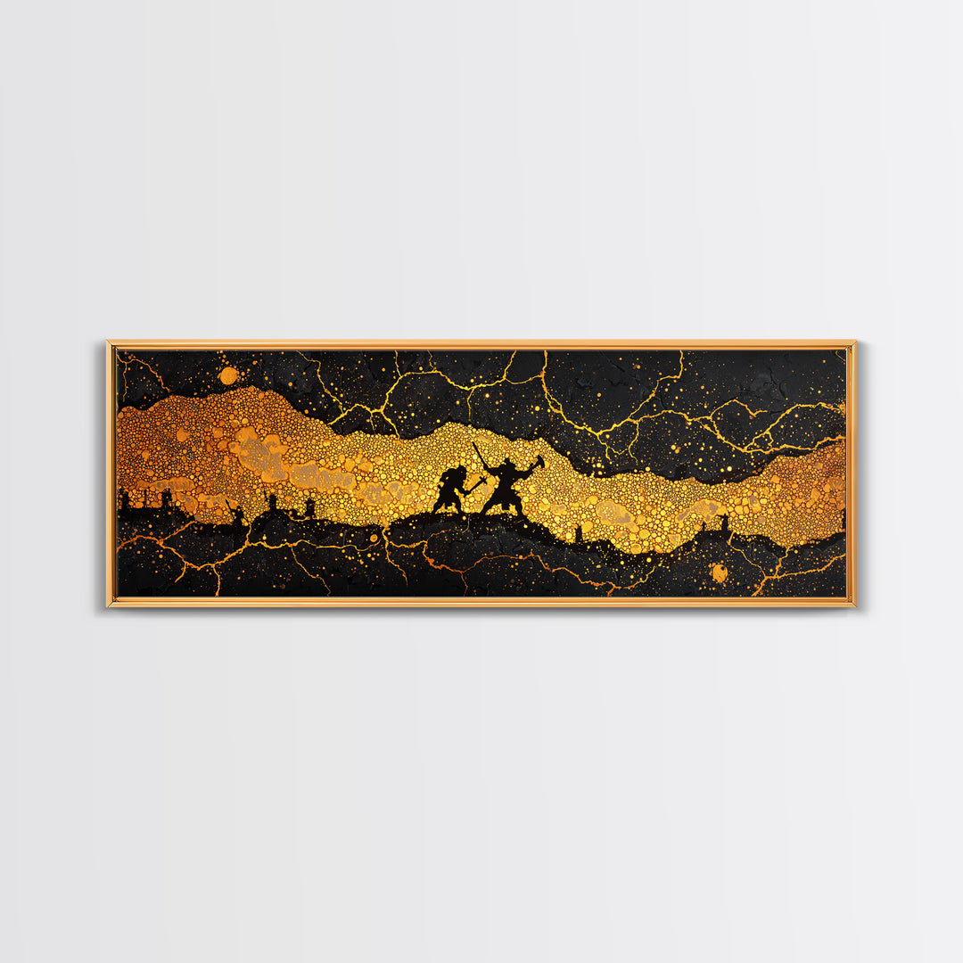 Nidavellir Dwarven Forge Canvas Gold Art Canvas Art – Norse Mythology Nordic Decor, Office Wall Hanging, real wood frame included