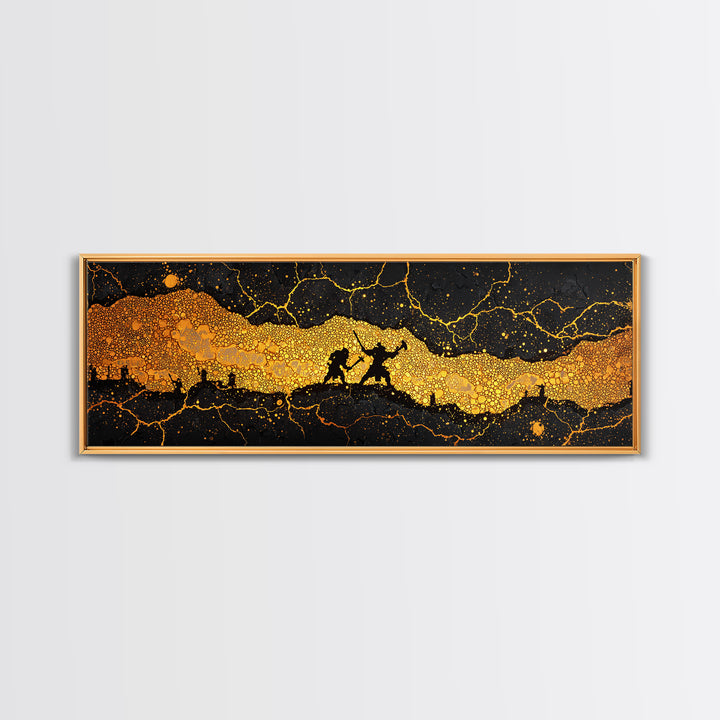 Nidavellir Dwarven Forge Canvas Gold Art Canvas Art – Norse Mythology Nordic Decor, Office Wall Hanging, real wood frame included