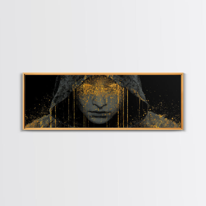 Norse Crown Canvas Gold Art Canvas Art – Nordic Royalty Symbol Mythology Wall Hanging for Office or Man Cave, framed with real wood