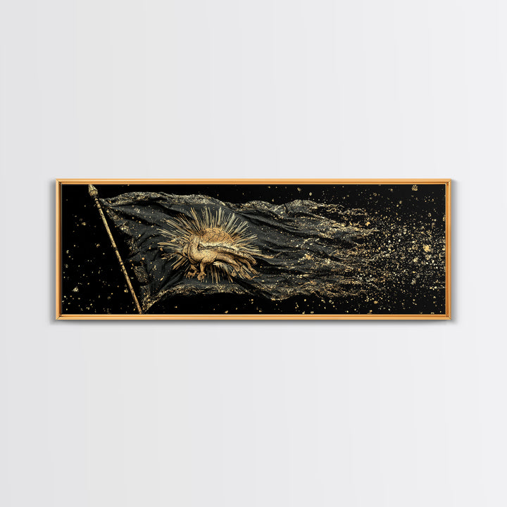 Nordic Battle Scene Canvas Gold Art Canvas Art – Norse Mythology Warrior Office Wall Decor Dad Gift, handcrafted real wood frame