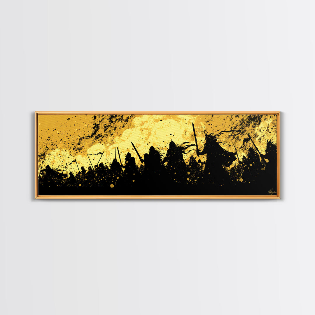 Canvas Gold Art of Nordic Warriors Canvas Art | Viking Army Wall Decor with real wood frame | Mythology Inspired Dad Gift