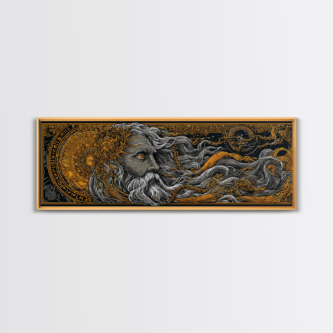 Odin Norse God Canvas Gold Art Canvas Art | Nordic Wall Decor in handcrafted wood frame | Mythology Office or Man Cave Art