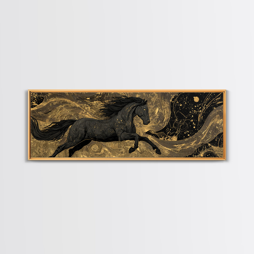 Canvas Gold Art Sköll and Hati Wolves Canvas Art | Norse Moon Chasing Myth Wall Art with natural wood frame | Dad Gift Office