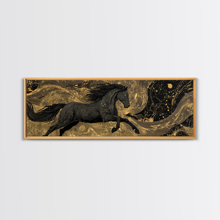 Canvas Gold Art Sköll and Hati Wolves Canvas Art | Norse Moon Chasing Myth Wall Art with natural wood frame | Dad Gift Office