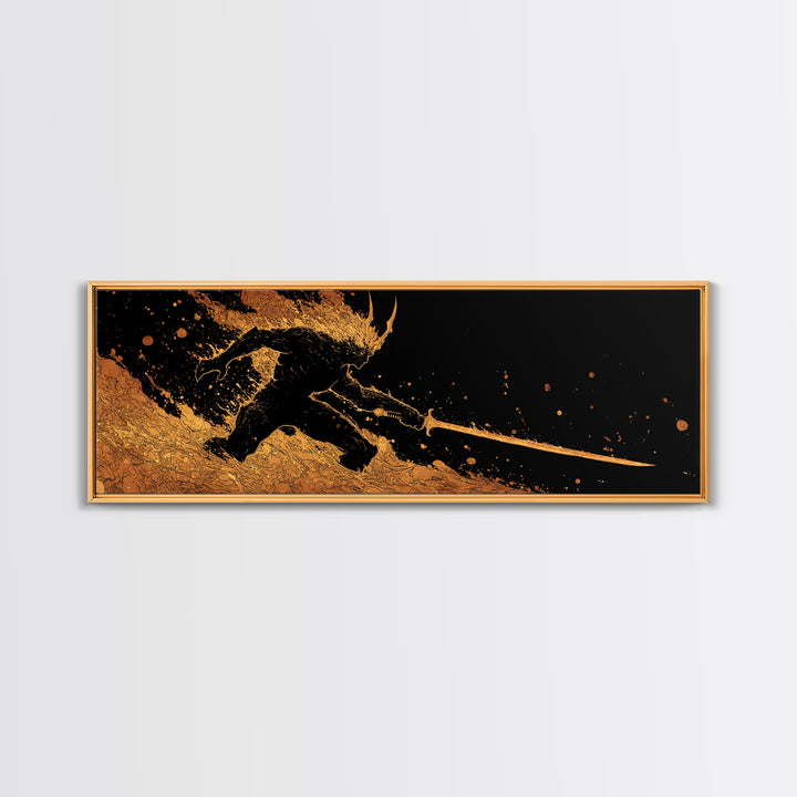 Canvas Gold Art Surtur Canvas Art | Norse Fire Giant Ragnarok Wall Decor framed in natural wood | Nordic Man Cave Office Gift
