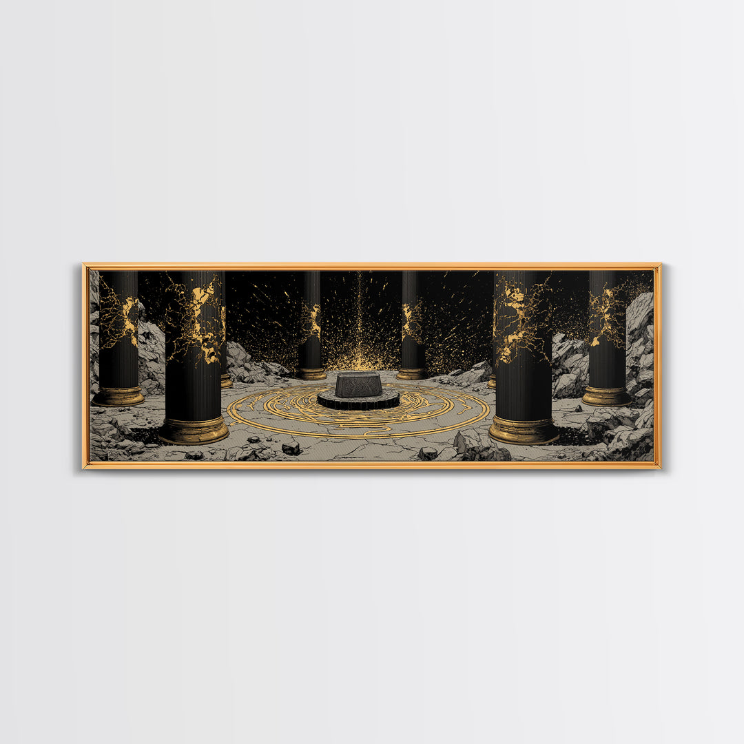 Thor Norse God Canvas Gold Art Canvas Art Viking Wall Decor for Man Cave or Dad Gift, framed in durable handcrafted real wood