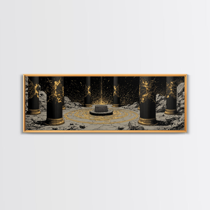 Thor Norse God Canvas Gold Art Canvas Art Viking Wall Decor for Man Cave or Dad Gift, framed in durable handcrafted real wood