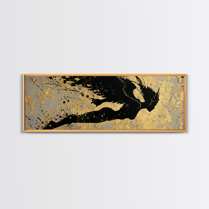 Valkyrie Norse Warrior Canvas Gold Art Canvas Art Mythology Wall Decor for Office or Dad Gift, framed in authentic real wood