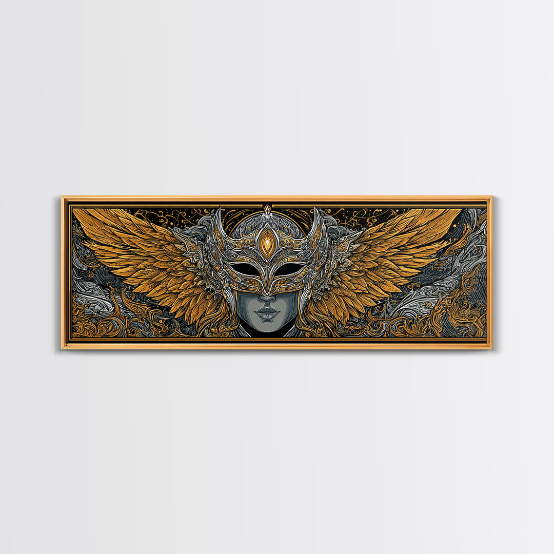 Valkyries Battle Canvas Gold Art Nordic Mythology Canvas Art, Norse Office Decor with natural wood frame, Viking Dad Gift