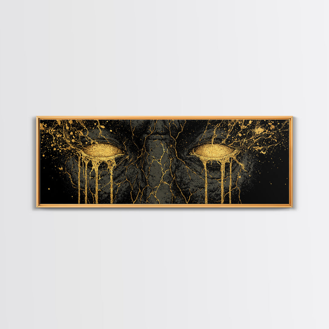 Canvas Gold Art of Ymir Norse Mythology, Nordic Canvas Art with Real Wood Frame, Viking Wall Decor Gift for Dad or Husband