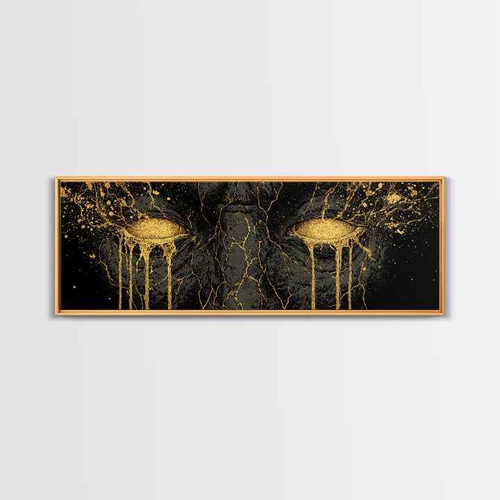 Canvas Gold Art of Ymir Norse Mythology, Nordic Canvas Art with Real Wood Frame, Viking Wall Decor Gift for Dad or Husband