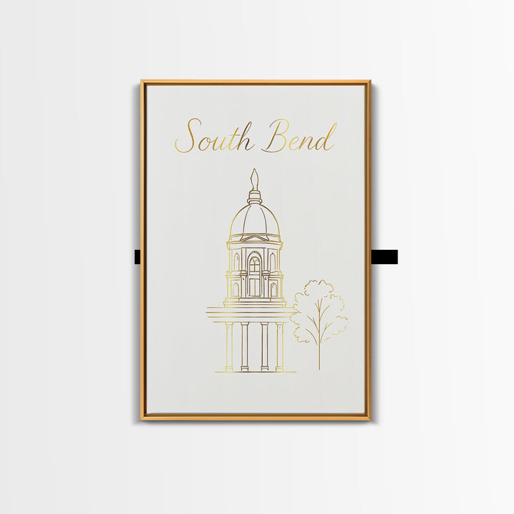 South Bend Travel Poster, Framed Canvas Print, Clean Sketch Wall Art, South Bend City Art, Vintage City Art, Vintage Travel Art