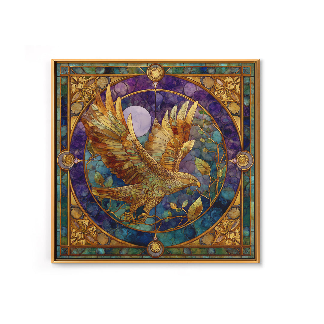 Icarus Falling Through Golden Sky and Feathers Framed Canvas Print, Mythological Art, Print, Living Room Decor, Oil Painting, MYT-1x1-28