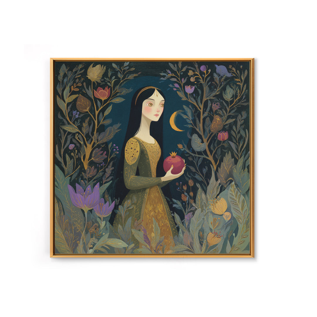 Persephone Holding Pomegranate Canvas Print, Mythological Art, Printable Art, Living Room Decor, Watercolor Art, Legend, MYT-1x1-31