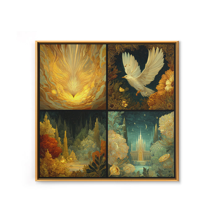 Icarus Falling Through Golden Sky and Feathers Canvas Print, Mythological Art, Living Room Decor, Watercolor Art, Legend, MYT-1x1-4